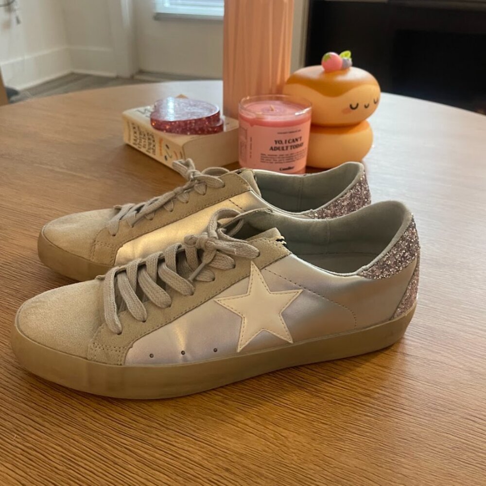 Shu Shop Paula Chrome Light Pink Glitter Sneakers